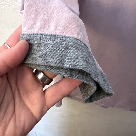 SOFT SURROUNDINGS Light Purple Silk Blouse 3/4 Sleeve Gray Trim Keyhole Medium - Picture 5 of 6